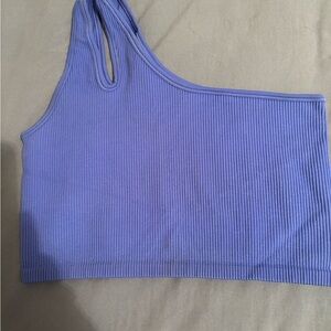 Stylish Ribbed Asymmetrical Crop Top - Blue